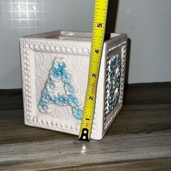 Vintage Relpo 112 Large Baby Block ABC Planter Raised Embossed Floral Pink Blue - Picture 2 of 9
